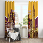 Personalised Brisbane City Rugby Window Curtain Muscular Horse Mascot Skyline Graphic