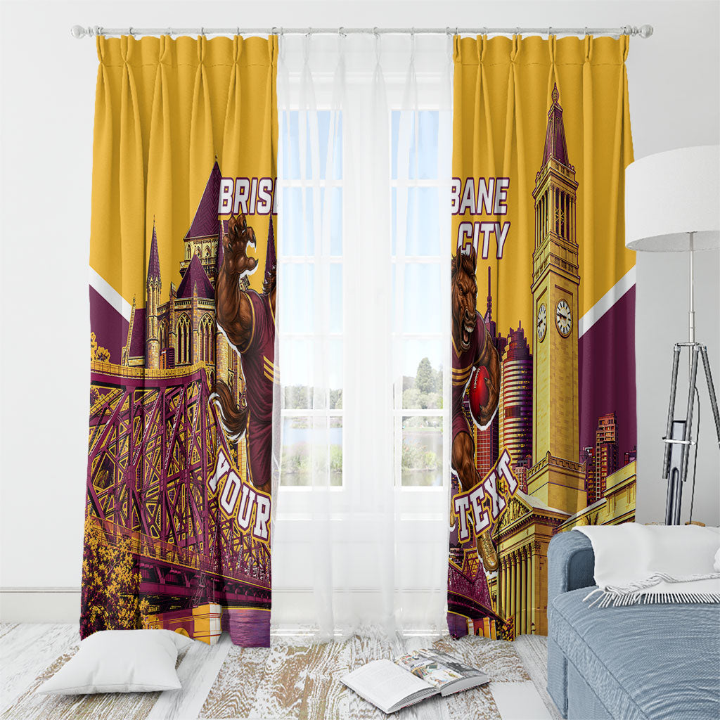 Personalised Brisbane City Rugby Window Curtain Muscular Horse Mascot Skyline Graphic