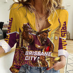 Personalised Brisbane City Rugby Women Casual Shirt Muscular Horse Mascot Skyline Graphic