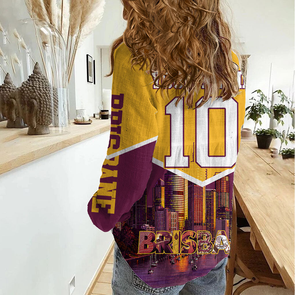 Personalised Brisbane City Rugby Women Casual Shirt Muscular Horse Mascot Skyline Graphic