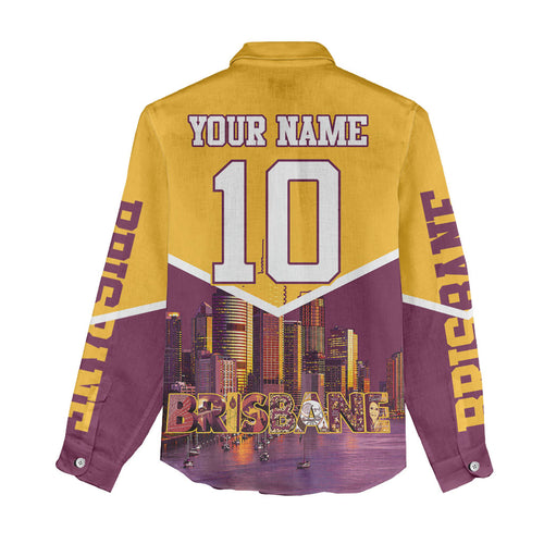 Personalised Brisbane City Rugby Women Casual Shirt Muscular Horse Mascot Skyline Graphic