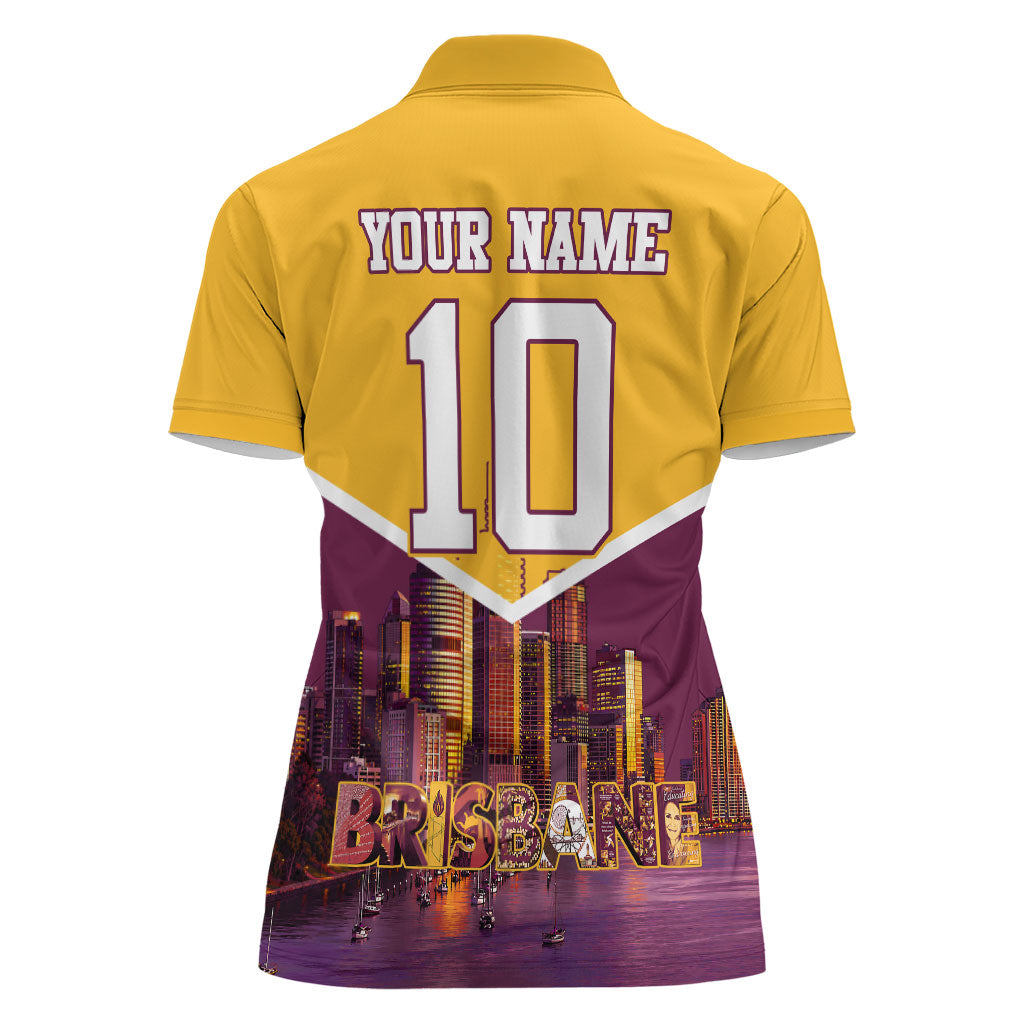 Personalised Brisbane City Rugby Women Polo Shirt Muscular Horse Mascot Skyline Graphic