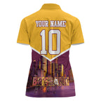 Personalised Brisbane City Rugby Women Polo Shirt Muscular Horse Mascot Skyline Graphic