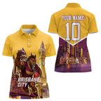 Personalised Brisbane City Rugby Women Polo Shirt Muscular Horse Mascot Skyline Graphic