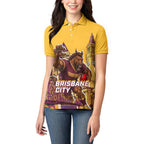 Personalised Brisbane City Rugby Women Polo Shirt Muscular Horse Mascot Skyline Graphic