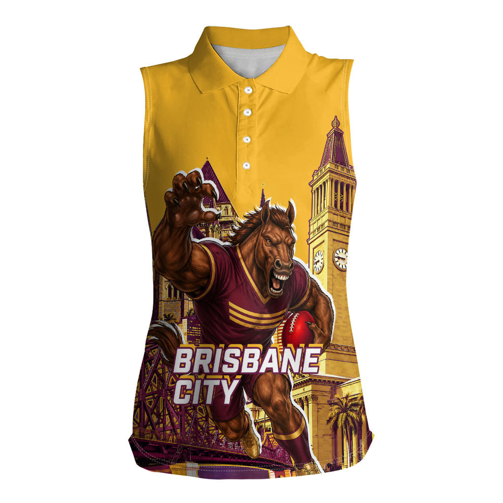Personalised Brisbane City Rugby Women Sleeveless Polo Shirt Muscular Horse Mascot Skyline Graphic