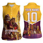 Personalised Brisbane City Rugby Women Sleeveless Polo Shirt Muscular Horse Mascot Skyline Graphic