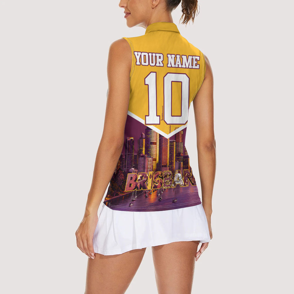 Personalised Brisbane City Rugby Women Sleeveless Polo Shirt Muscular Horse Mascot Skyline Graphic