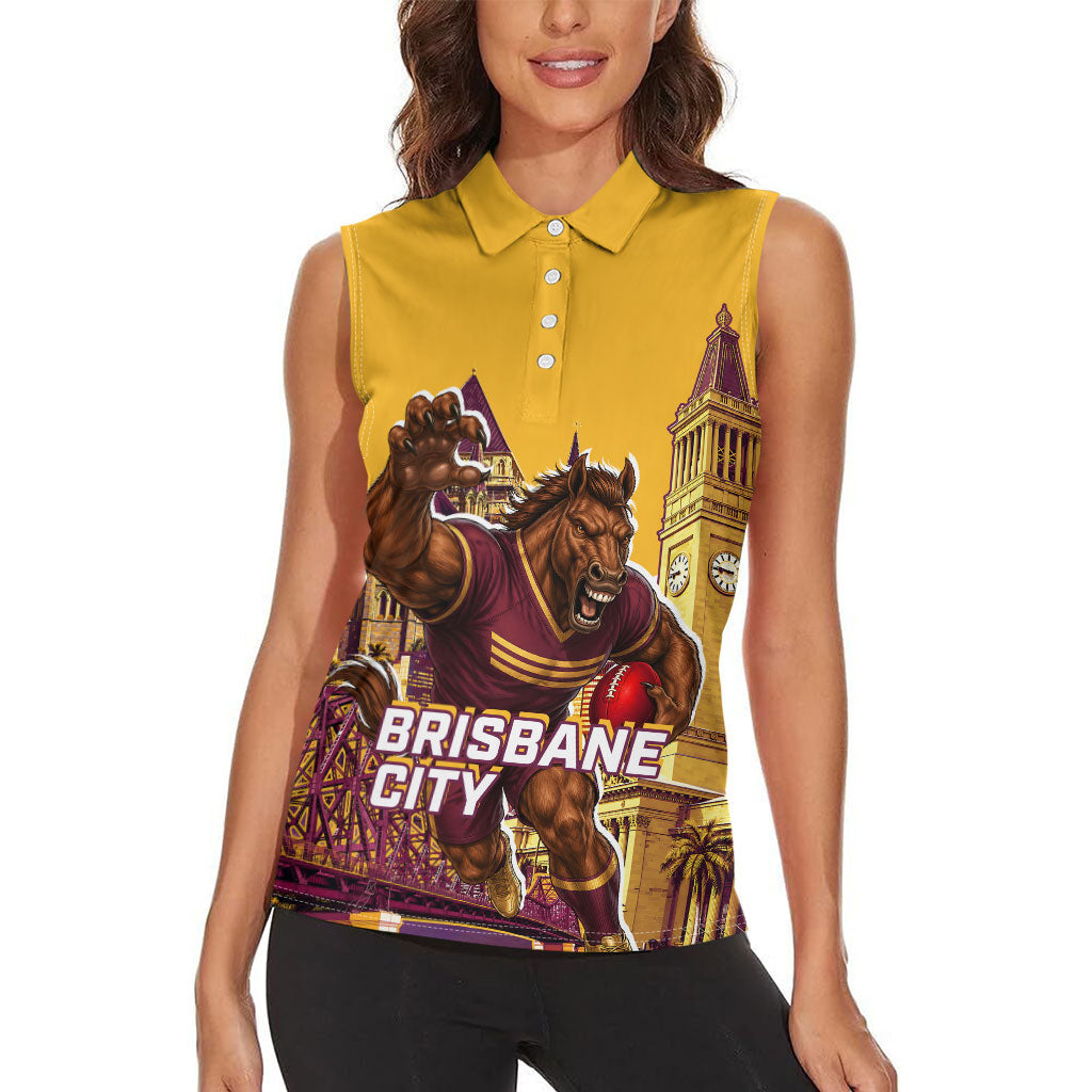 Personalised Brisbane City Rugby Women Sleeveless Polo Shirt Muscular Horse Mascot Skyline Graphic