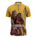 Personalised Brisbane City Rugby Zipper Polo Shirt Muscular Horse Mascot Skyline Graphic