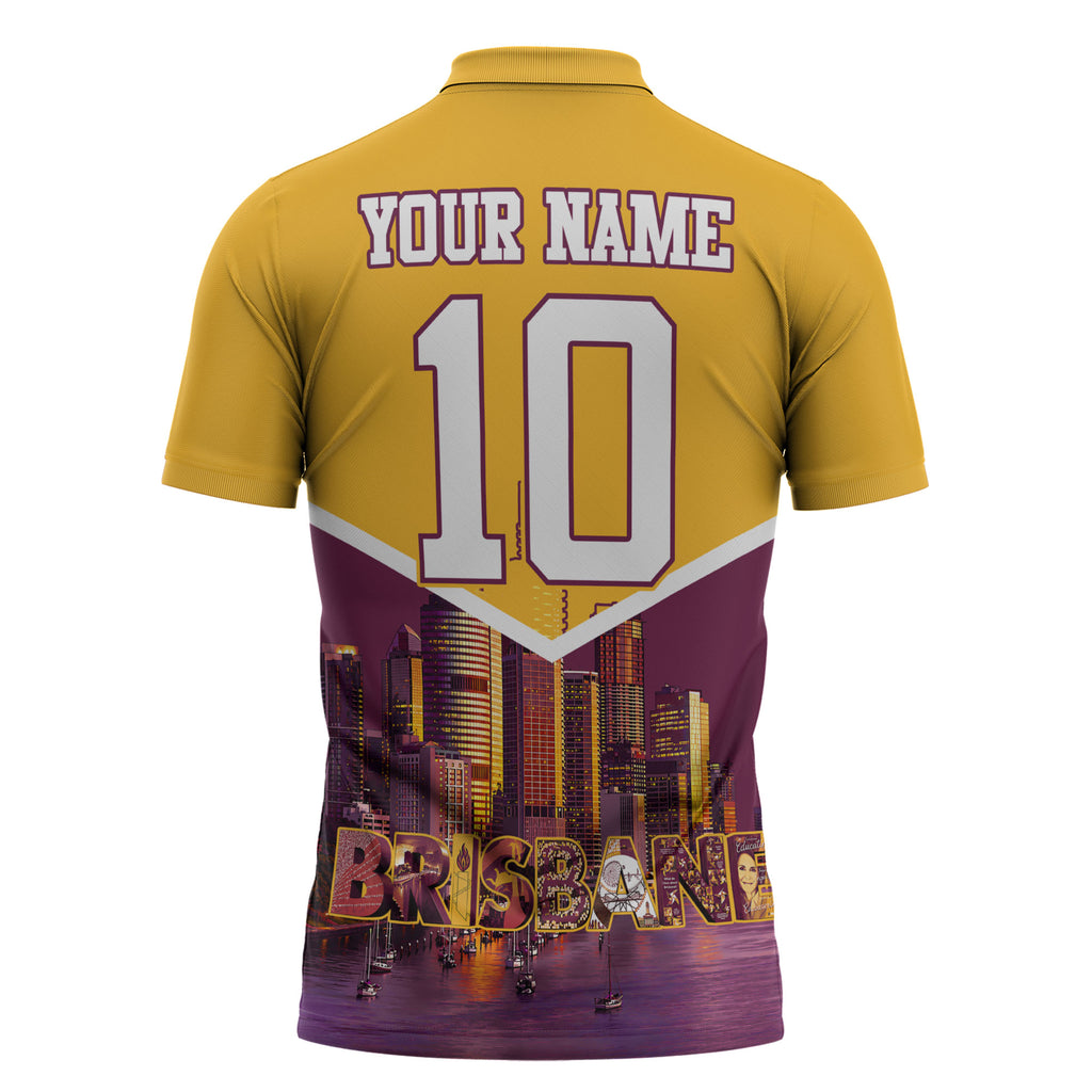 Personalised Brisbane City Rugby Zipper Polo Shirt Muscular Horse Mascot Skyline Graphic