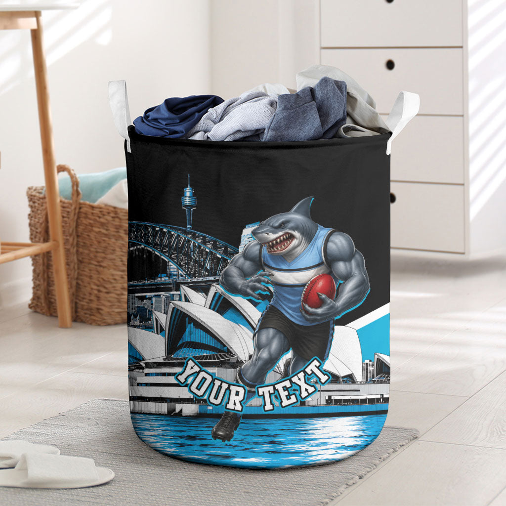 Personalised Sydney Sharks Rugby Laundry Basket Muscular Mascot Harbour Bridge Skyline Graphic
