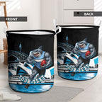 Personalised Sydney Sharks Rugby Laundry Basket Muscular Mascot Harbour Bridge Skyline Graphic