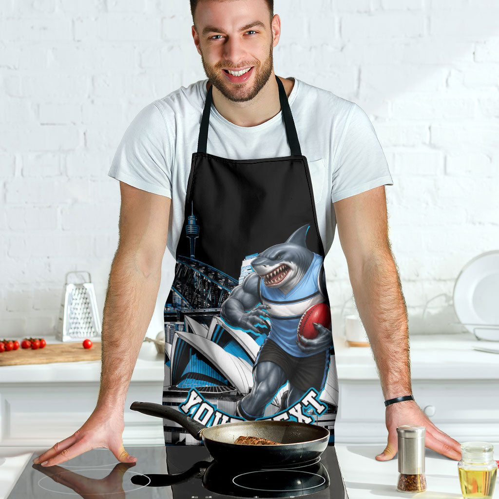 Personalised Sydney Sharks Rugby Apron Muscular Mascot Harbour Bridge Skyline Graphic