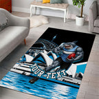 Personalised Sydney Sharks Rugby Area Rug Muscular Mascot Harbour Bridge Skyline Graphic