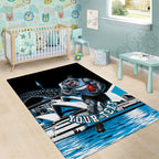 Personalised Sydney Sharks Rugby Area Rug Muscular Mascot Harbour Bridge Skyline Graphic