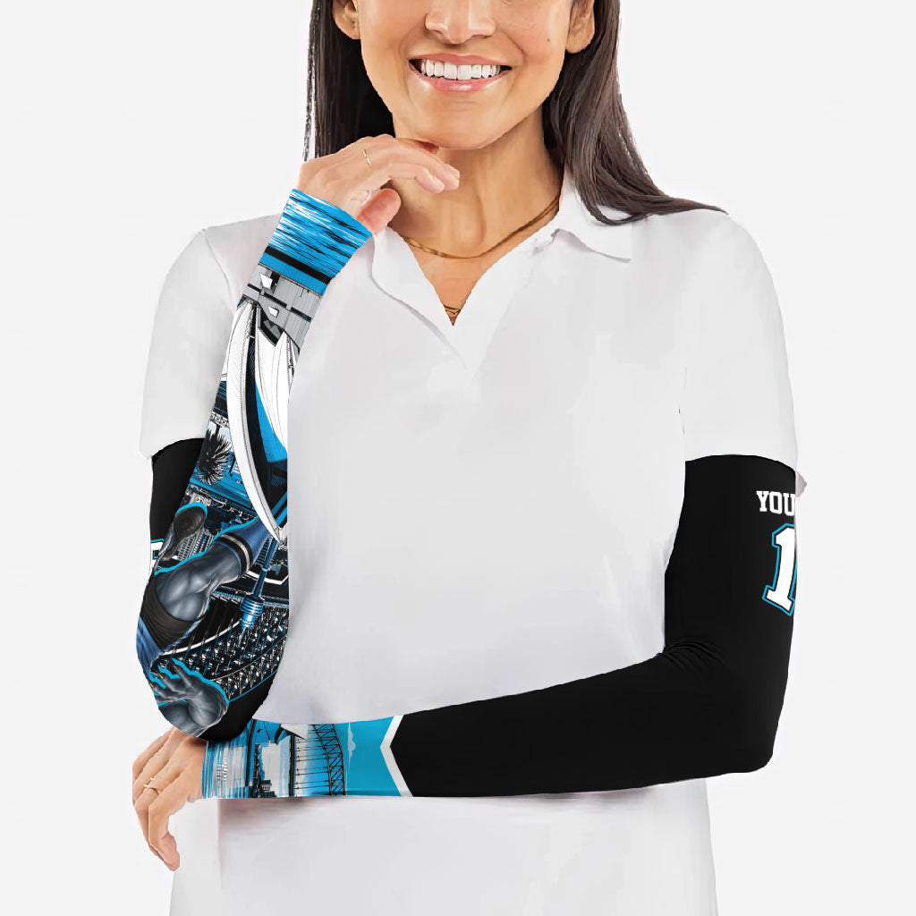Personalised Sydney Sharks Rugby Arm Sleeves Muscular Mascot Harbour Bridge Skyline Graphic