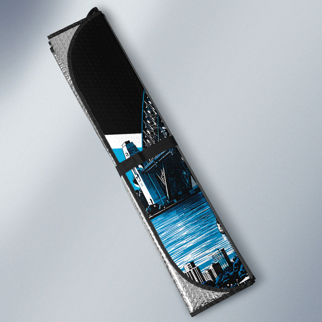 Personalised Sydney Sharks Rugby Auto Sun Shade Muscular Mascot Harbour Bridge Skyline Graphic