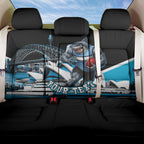 Personalised Sydney Sharks Rugby Back Car Seat Cover Muscular Mascot Harbour Bridge Skyline Graphic
