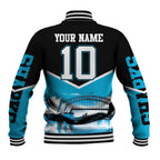 Personalised Sydney Sharks Rugby Baseball Jacket Muscular Mascot Harbour Bridge Skyline Graphic