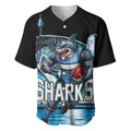 Personalised Sydney Sharks Rugby Baseball Jersey Muscular Mascot Harbour Bridge Skyline Graphic