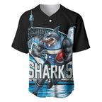 Personalised Sydney Sharks Rugby Baseball Jersey Muscular Mascot Harbour Bridge Skyline Graphic