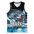 Personalised Sydney Sharks Rugby Basketball Jersey Muscular Mascot Harbour Bridge Skyline Graphic