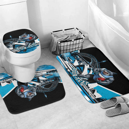 Personalised Sydney Sharks Rugby Bathroom Set Muscular Mascot Harbour Bridge Skyline Graphic