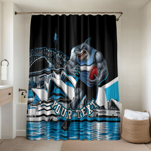 Personalised Sydney Sharks Rugby Bathroom Set Muscular Mascot Harbour Bridge Skyline Graphic