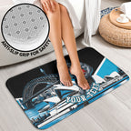Personalised Sydney Sharks Rugby Bathroom Set Muscular Mascot Harbour Bridge Skyline Graphic