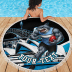 Personalised Sydney Sharks Rugby Beach Blanket Muscular Mascot Harbour Bridge Skyline Graphic