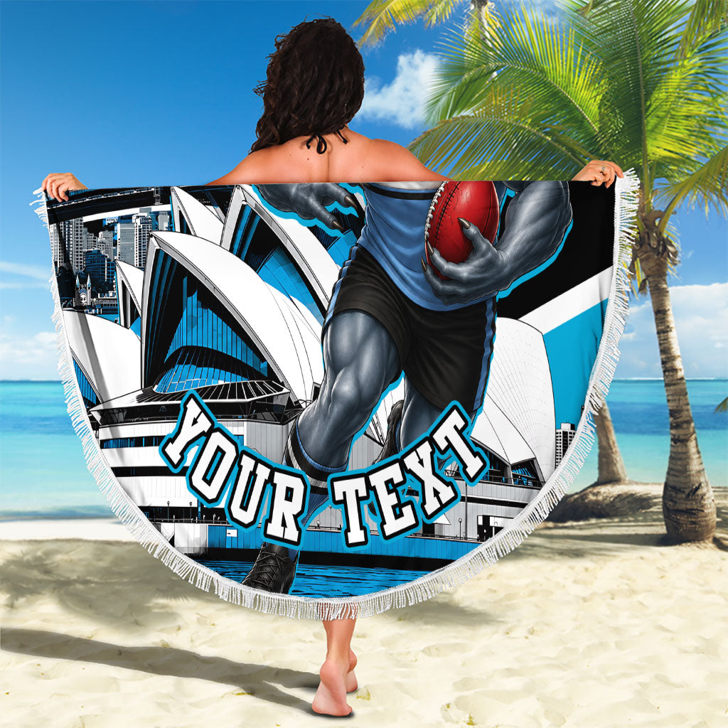 Personalised Sydney Sharks Rugby Beach Blanket Muscular Mascot Harbour Bridge Skyline Graphic