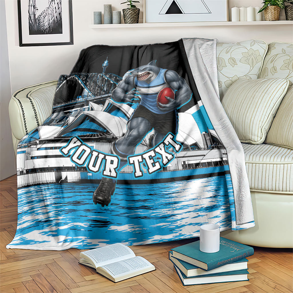 Personalised Sydney Sharks Rugby Blanket Muscular Mascot Harbour Bridge Skyline Graphic