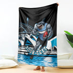 Personalised Sydney Sharks Rugby Blanket Muscular Mascot Harbour Bridge Skyline Graphic