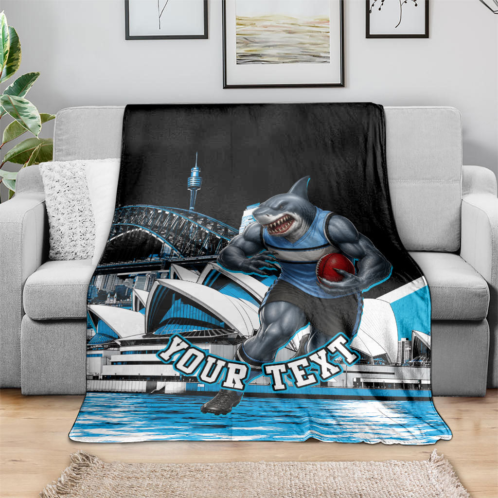 Personalised Sydney Sharks Rugby Blanket Muscular Mascot Harbour Bridge Skyline Graphic