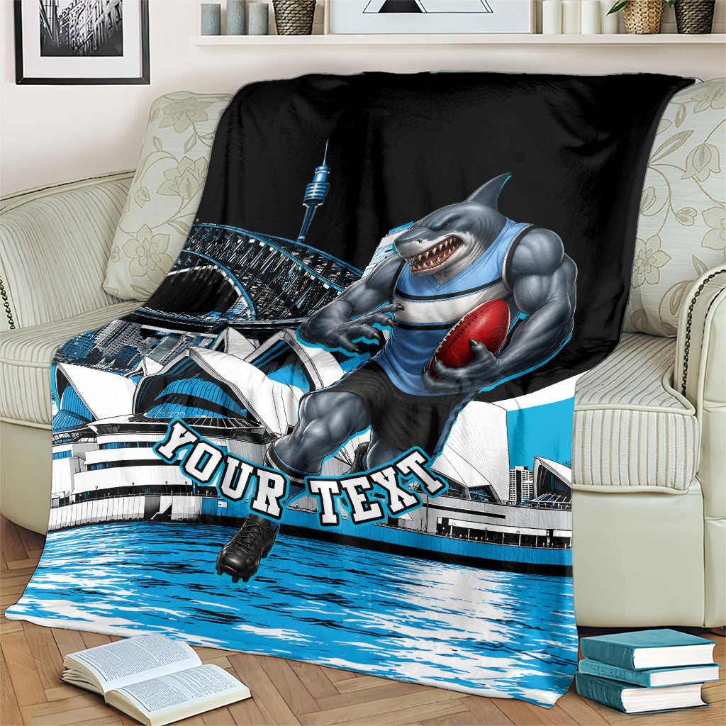 Personalised Sydney Sharks Rugby Blanket Muscular Mascot Harbour Bridge Skyline Graphic