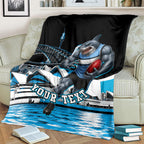 Personalised Sydney Sharks Rugby Blanket Muscular Mascot Harbour Bridge Skyline Graphic