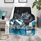 Personalised Sydney Sharks Rugby Blanket Muscular Mascot Harbour Bridge Skyline Graphic