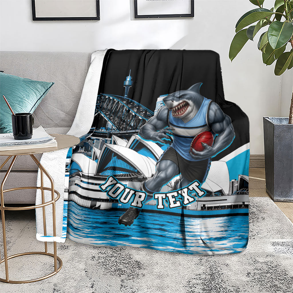 Personalised Sydney Sharks Rugby Blanket Muscular Mascot Harbour Bridge Skyline Graphic