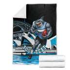 Personalised Sydney Sharks Rugby Blanket Muscular Mascot Harbour Bridge Skyline Graphic