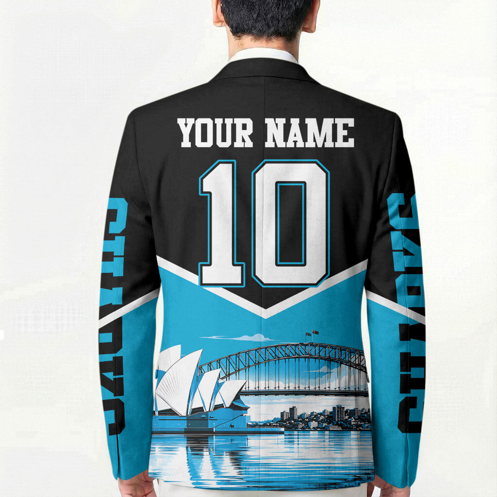 Personalised Sydney Sharks Rugby Blazer Muscular Mascot Harbour Bridge Skyline Graphic