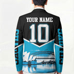 Personalised Sydney Sharks Rugby Blazer Muscular Mascot Harbour Bridge Skyline Graphic