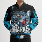 Personalised Sydney Sharks Rugby Bomber Puffer Jacket Muscular Mascot Harbour Bridge Skyline Graphic