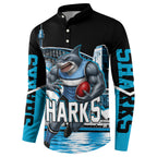 Personalised Sydney Sharks Rugby Button Sweatshirt Muscular Mascot Harbour Bridge Skyline Graphic