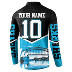 Personalised Sydney Sharks Rugby Button Sweatshirt Muscular Mascot Harbour Bridge Skyline Graphic