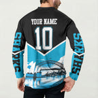 Personalised Sydney Sharks Rugby Button Sweatshirt Muscular Mascot Harbour Bridge Skyline Graphic