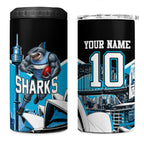 Personalised Sydney Sharks Rugby 4 in 1 Can Cooler Tumbler Muscular Mascot Harbour Bridge Skyline Graphic