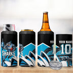 Personalised Sydney Sharks Rugby 4 in 1 Can Cooler Tumbler Muscular Mascot Harbour Bridge Skyline Graphic
