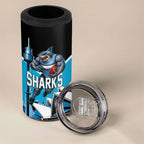 Personalised Sydney Sharks Rugby 4 in 1 Can Cooler Tumbler Muscular Mascot Harbour Bridge Skyline Graphic