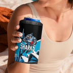 Personalised Sydney Sharks Rugby 4 in 1 Can Cooler Tumbler Muscular Mascot Harbour Bridge Skyline Graphic